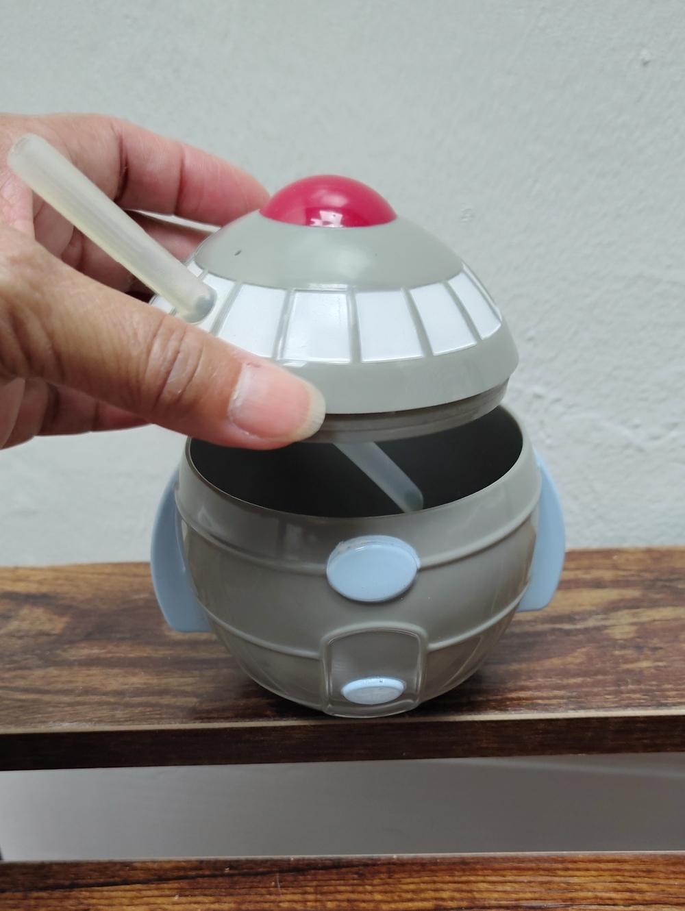 Plastic Spherical Cup Gray and Blue Space Cup with Straw